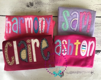 Personalized Name Shirt - Girls Name Shirt -  Birthday - Appliqued Name Shirt - Vintage Stitch Name Shirt - Girls Monogram Shirt - Applique