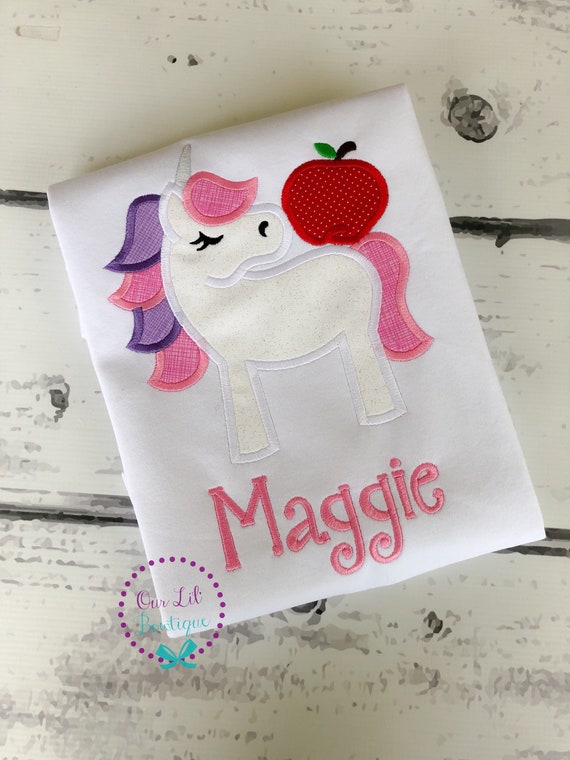 Unicorn School Shirt - School Dress - Girls Unicorn Dress - Kindergarten Shirt -Preschool Dress-Monogram- Unicorn Apple Il_570xn