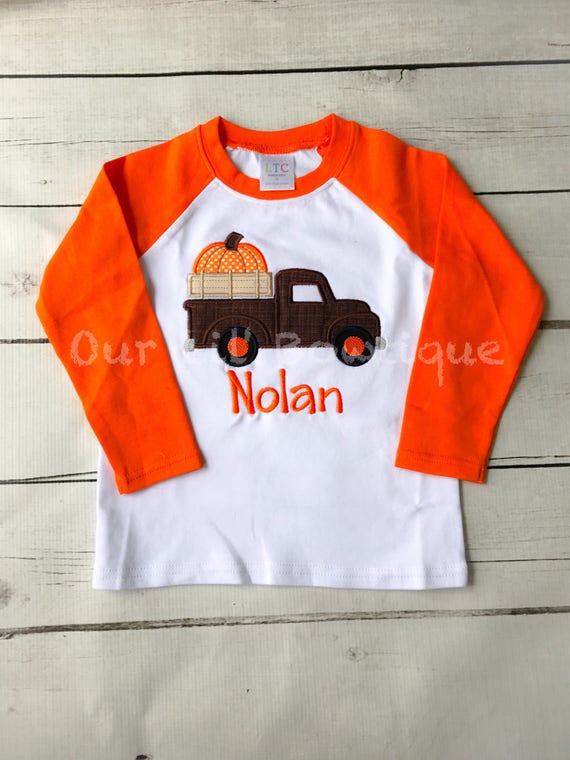 Pumpkin Truck Shirt - Thanksgiving Shirt - Thanksgiving Truck - Personalized Halloween Shirt - Boy Halloween Shirt- Raglan Il_570xn