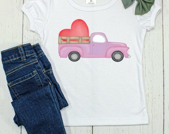 Valentine Truck Shirt - Girls Valentine Car -  Personalized Valentine - Girls Valentine Shirt - Personalized - Pink Truck - Valentine Truck