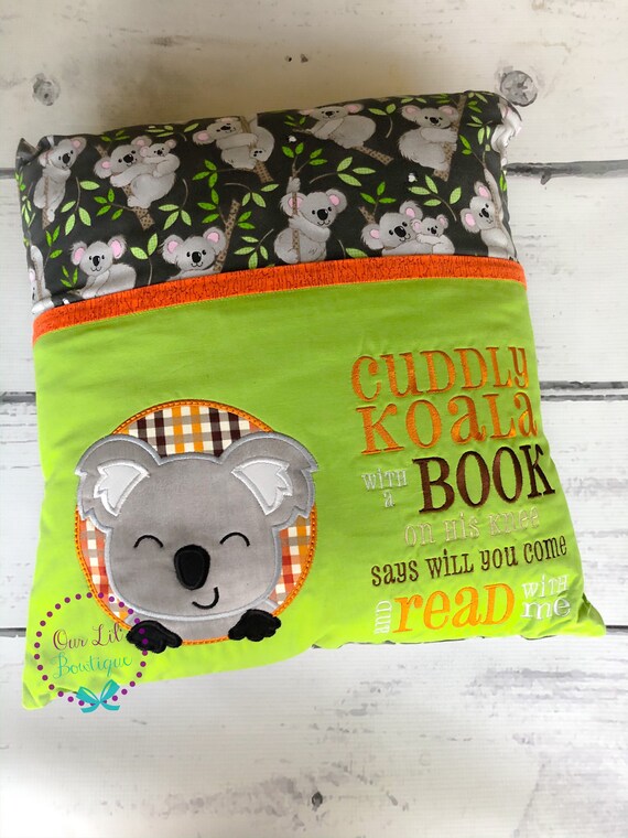 Koala Reading Pillow Kids Reading Pillow Pocket Pillow Koala Gift Birthday Gift Book