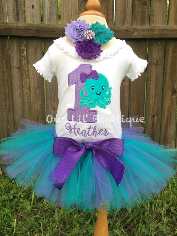 Octopus Birthday Shirt- Personalized Birthday Shirt - Personalized Octopus - 1st Birthday Outfit - Tutu - Lavender & Aqua - Under the Sea Il_570xn