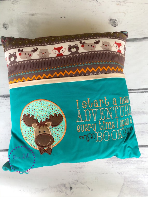 Moose Reading Pillow - Kids Reading Pillow - Pocket Pillow - Moose Gift - Birthday Gift - Book Pillow - Moose Pillow - Baby Shower Il_570xn