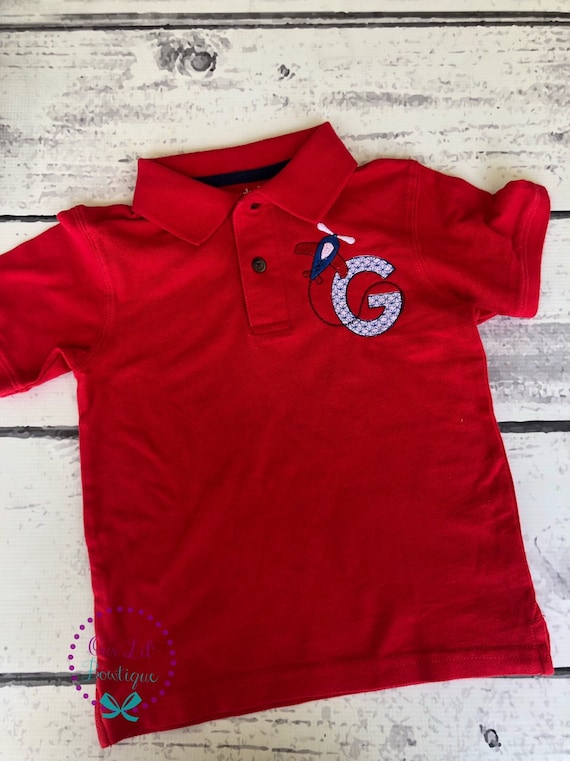 Plane Monogram Polo -Polo - Summer Polo - Monogrammed Polo - Boys Polo  Shirt - Airplane Initial Shirt - Airplane Birthday