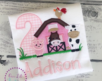 Farm Birthday Shirt - Personalized Cow T- Shirt - Pink Farm Shirt - Barn Birthday Shirt - Tractor Birthday Shirt - Cow Shirt Pig Shirt -