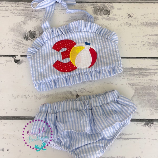 Beach Ball Bathing Suit - Monogrammed Seersucker Bathing Suit - Bathing Suit - Baby - Toddler - Pool Party Bathing Suit  - Gingham