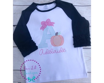 Pumpkin Letter Shirt - Girls Pumpkin Shirt - Pumpkin Birthday Shirt -  Fall Shirt  - Monogram Pumpkin - Pumpkins - Girls Pumpkin Shirt