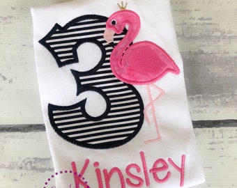 Flamingo Birthday Shirt - Flamingo Party - Personalized Birthday Shirt - Personalized Flamingo - 1st Birthday Outfit - Pink - Black