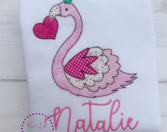 Valentine's Flamingo Shirt - Personalized Valentine Shirt - Girls Valentine Shirt - Valentine Flamingo - Flamingo Applique Shirt