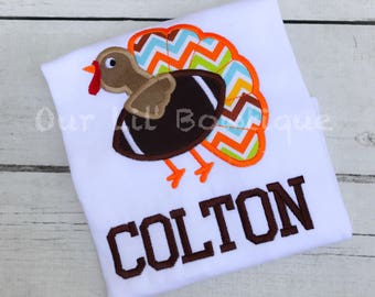 Embroidered Turkey Football Shirt: Boys Thanksgiving Outfit