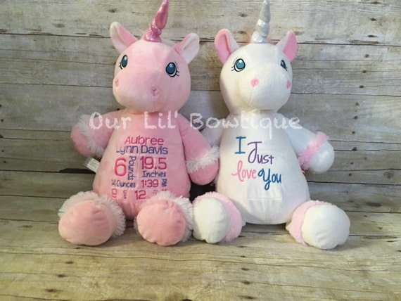 Personalized Stuffed Animal - Subway Art Baby Gift - Personalized Cubbie - Birth Announcement - New Baby -Personalized Baby Gift- Unicorn Il_570xn