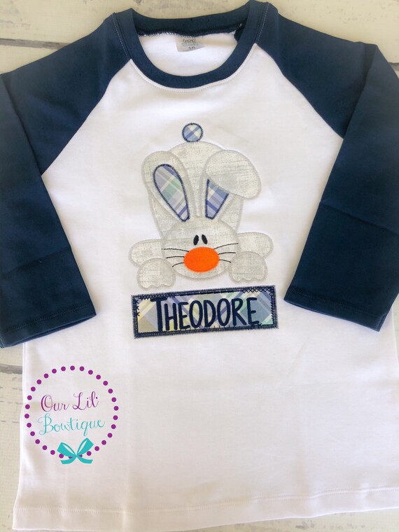 Easter Bunny Applique Shirt - Personalized Easter T- Shirt - Easter Monogram - Easter Basket Shirt - Boys Personalized Easter Shirt Il_570xn