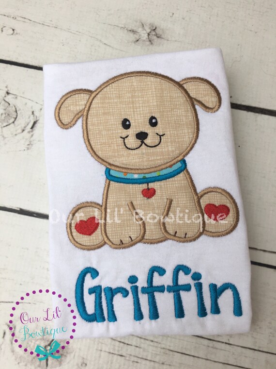 Valentine's Dog Shirt - Personalized Valentine Shirt - Boys Valentine Shirt - Valentine Puppy - Dog Applique Shirt - Puppy Il_570xn