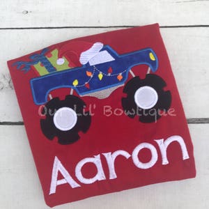 Camiseta personalizada de camión monstruo navideño con aplique navideño para niños pequeños