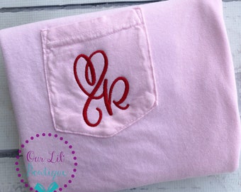 Comfort Colors Initial Pocket Tee - Embroidered Monogrammed Shirt