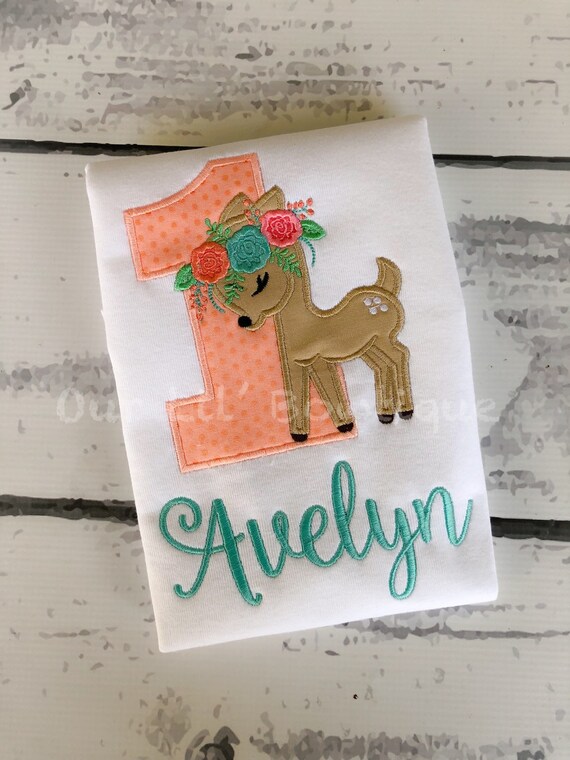Baby Deer Birthday Shirt - Deer Shirt - Woodland Deer- Woodland Birthday - 1st Birthday Shirt - Forest Friends - Flower Birthday - Girl Deer Il_570xn