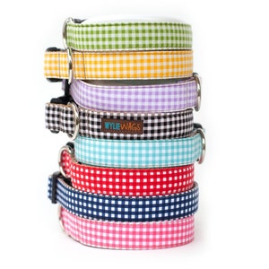 Gingham dog Collar, gingham check dog collars, plaid dog collar, gingham bow tie, wedding dog collar, gingham collar flower, gingham flower