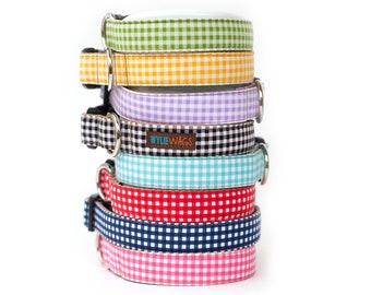 Gingham dog Collar, gingham check dog collars, plaid dog collar, gingham bow tie, wedding dog collar, gingham collar flower, gingham flower