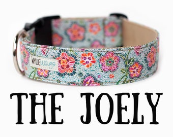 Mosaic Floral dog collar, girl dog collar, mosaic flower butterfly dog collar, flower collar, blue pink floral collar, dog collar