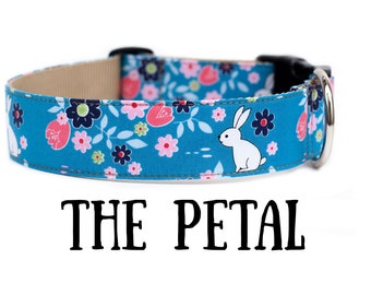 Blue Floral Dog Collar, girl dog collar, floral dog collar, blue pink flower collar, blue dog collar, female dog collar, flower bunny collar