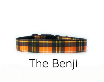 Orange plaid dog collar, dog collar, fall dog collar, boy dog collar, girl dog collar, orange dog collars, autumn dog collar, tartan plaid