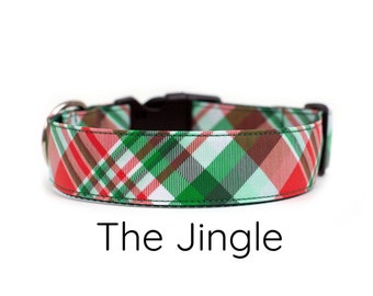 Christmas Plaid Dog Collar: Holiday Red Green Fabric