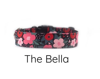 Floral dog collar, dog collar, girl dog collar, heart dog collar, dog collar for girls, flower dog collar, pink red dog collar