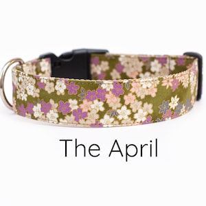 Floral Dog Collar, girl dog collar, cherry blossom dog collar, metallic, flower dog collar, green dog collar, purple pink floral dog collar