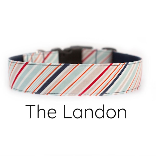Striped Dog Collar - Blue, Red, Navy Fabric Collar | Classic Style Stripes