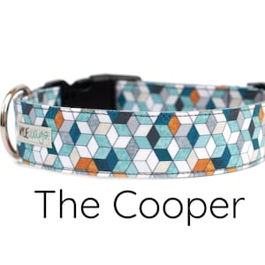 Geometric dog collar, modern dog collar, blue gray dog collar, boy dog collar, girl dog collar, male dog collar, dog collar for girls