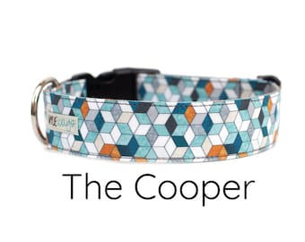 Geometric dog collar, modern dog collar, blue gray dog collar, boy dog collar, girl dog collar, male dog collar, dog collar for girls