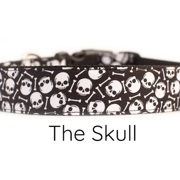 Skull Dog Collar - Bones Black Pet Collar | Goth Themed Print