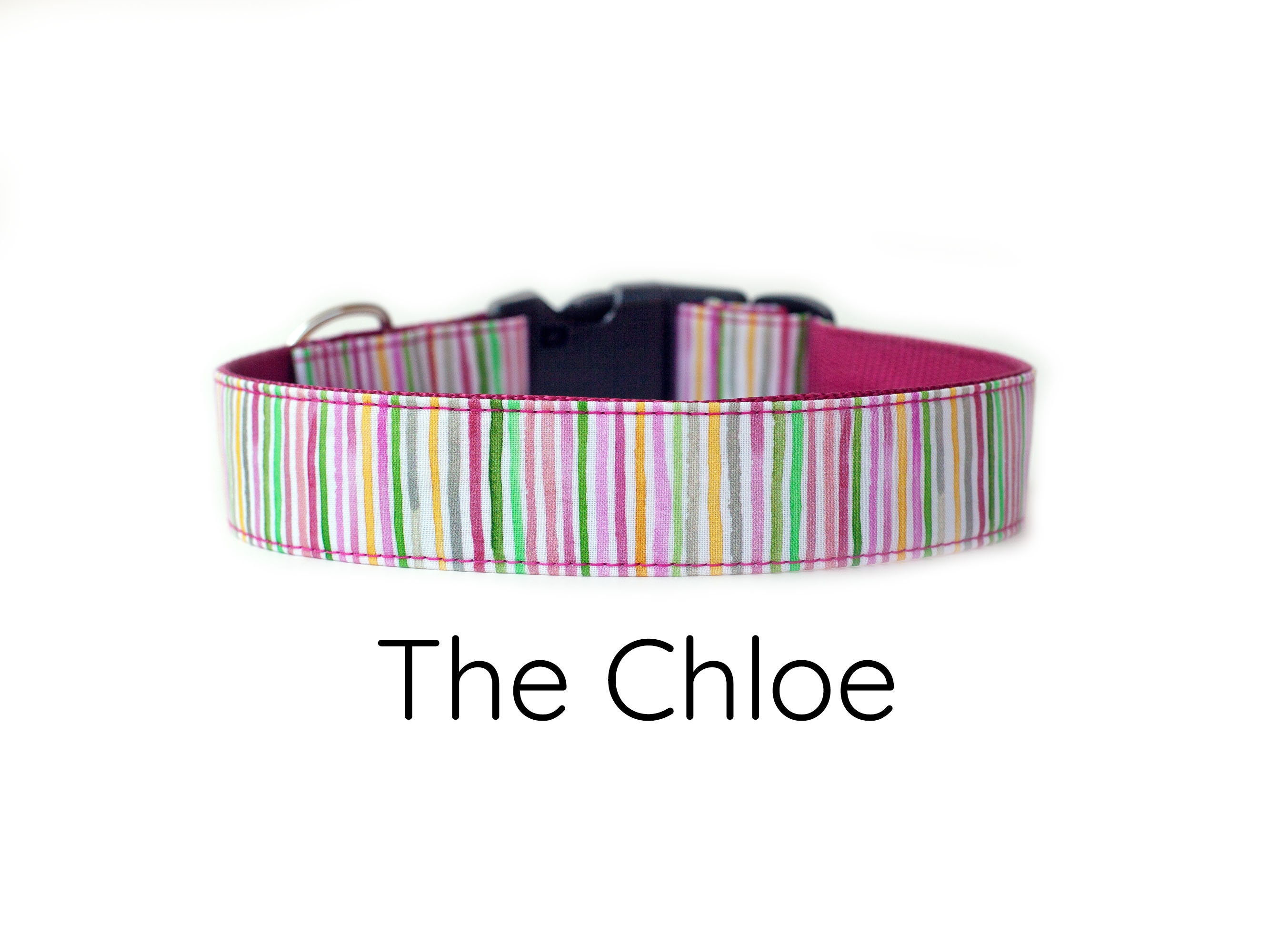 Striped Dog Collar - Rainbow Watercolor Stripes | Pink Green Yellow Spring Print