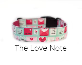 Valentine’s Day Dog Collar - Red Hearts & Kisses Design with Love Notes for Your Pup