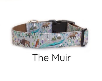 Woodland dog collar, Adventure, outdoor dog collar, mountain dog collar, boy dog collar, girl dog collar, camping dog collar, gray collar