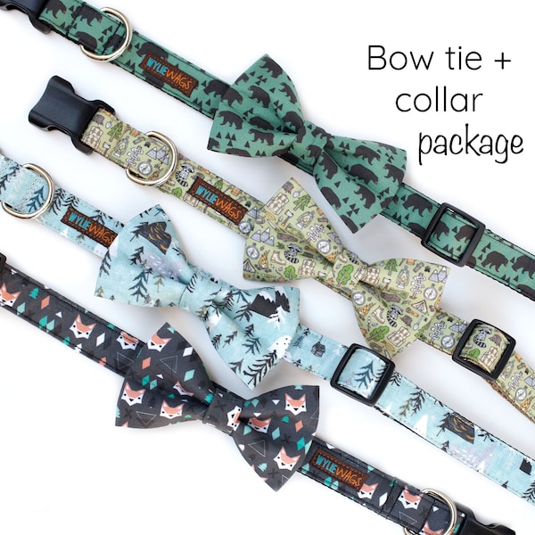 Dog Collar Bow tie Package -You choose any fabric! Mix and Match- bow tie dog collar, girl dog collar, boy dog collar, bow tie, dog bow tie