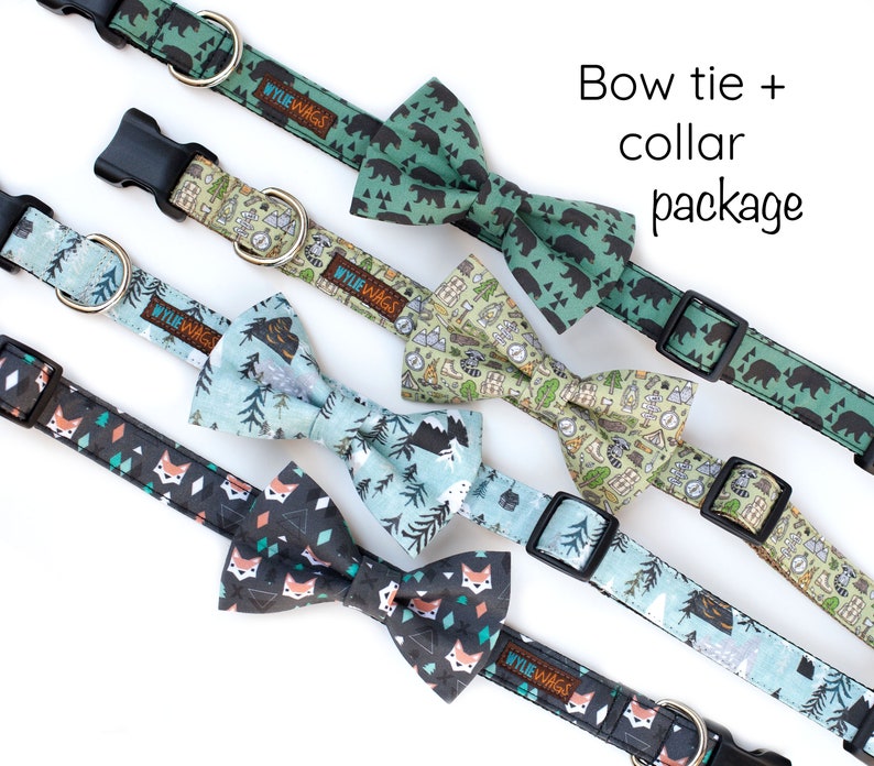Dog Collar Bow tie Package -You choose any fabric! Mix and Match- bow tie dog collar, girl dog collar, boy dog collar, bow tie, dog bow tie image 1