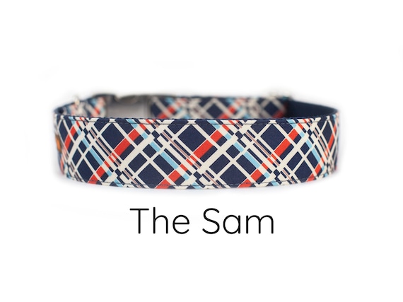 Plaid Dog Collar, red blue plaid dog collar, boy dog collar, girl dog collar, preppy dog collar, blue plaid, dog bow tie, dog collars