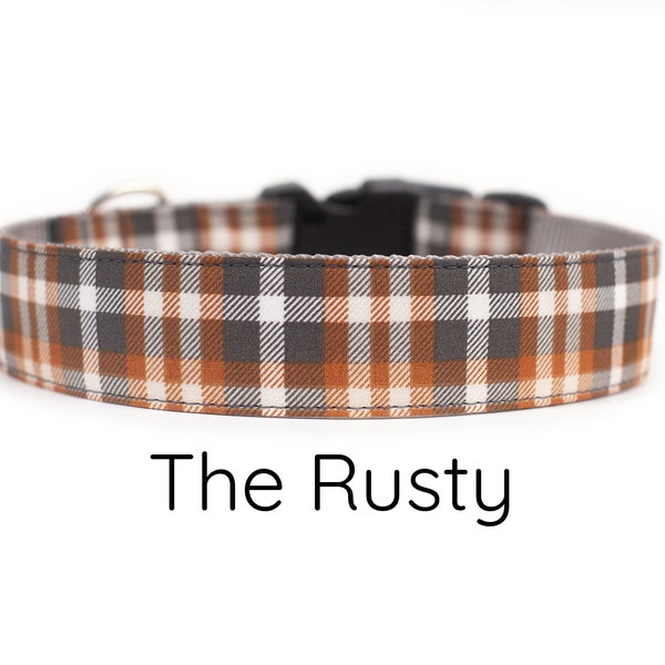 Gray plaid dog collar, dog collar, fall dog collar, boy dog collar, girl dog collar, orange dog collars, autumn dog collar, tartan plaid