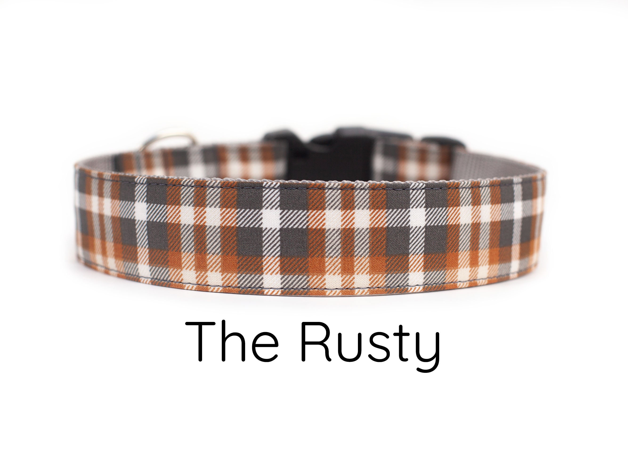 Gray Plaid Dog Collar, Fall Boy Girl Orange Collars, Autumn Tartan