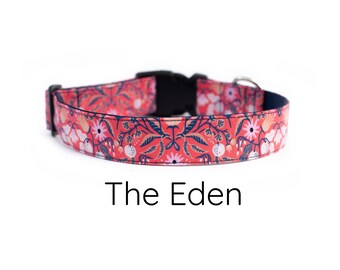 Floral Dog Collar – Pink, Navy Blue Flower Design | Rifle Paper Co Spring Summer Garden
