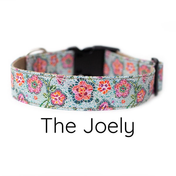 Collar para perro con diseño floral de mosaico - Collar bohemio con diseño de jardín de flores / Collar para perro niña azul, rosa y naranja