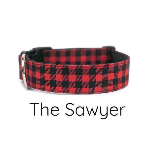 Plaid Dog Collar - Red & Black Buffalo Check Collar | Classic Gingham