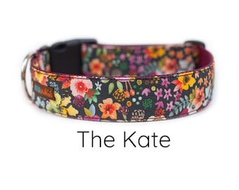 Watercolor Floral Dog Collar, girl dog collar, Boho watercolor floral collar, flower dog collar, boho, pink orange yellow dog collar