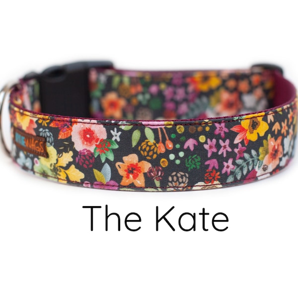 Collar de perro con diseño floral de acuarela, collar de perro para niña, collar floral de acuarela boho, collar de perro con flores, boho, collar de perro rosa, naranja y amarillo.