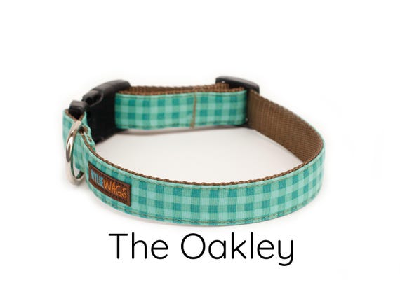 Turquoise gingham dog collar, girl dog collar, boy dog collar, Teal gingham dog collar, preppy dog collar, Turquoise Check Plaid collar
