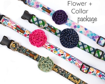 Dog Collar Flower Package - You choose any fabric! Mix and Match. girl dog collar, dog collar with flower, fabric flower, collar flower