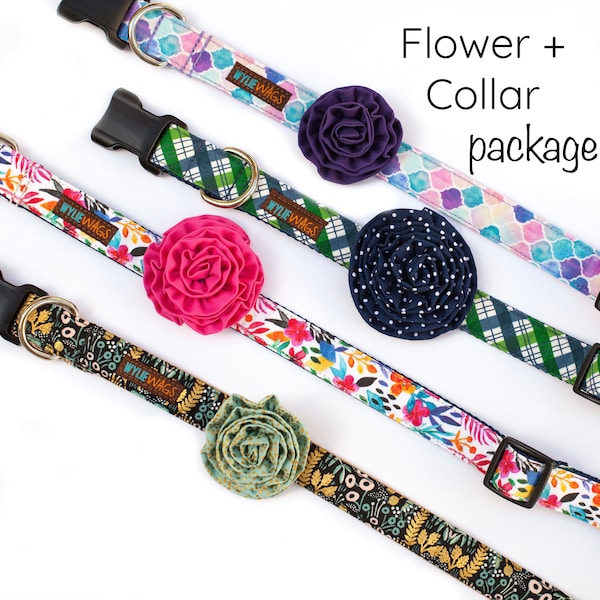 Dog Collar Flower Package - You choose any fabric! Mix and Match. girl dog collar, dog collar with flower, fabric flower, collar flower