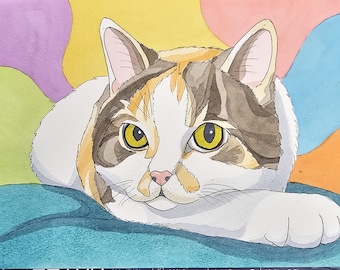Custom Watercolor Pet Portrait From Photo, Colorful Hand-Painted Pop Art Pet Cartoon