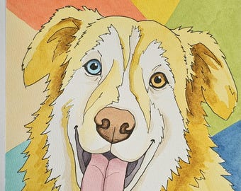 Ritratto personalizzato del tuo animale domestico, dipinto a mano ad acquerello, a partire da una tua foto.